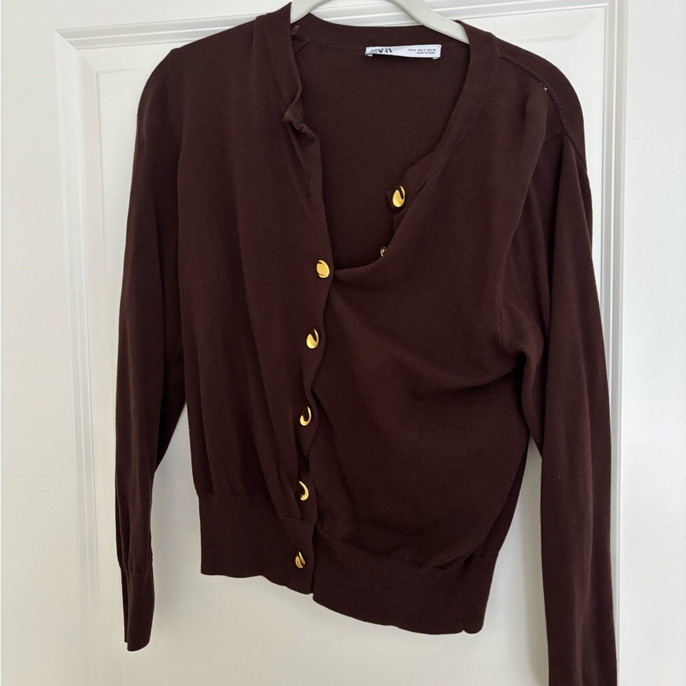 Brown Cardigan with Gold Buttons